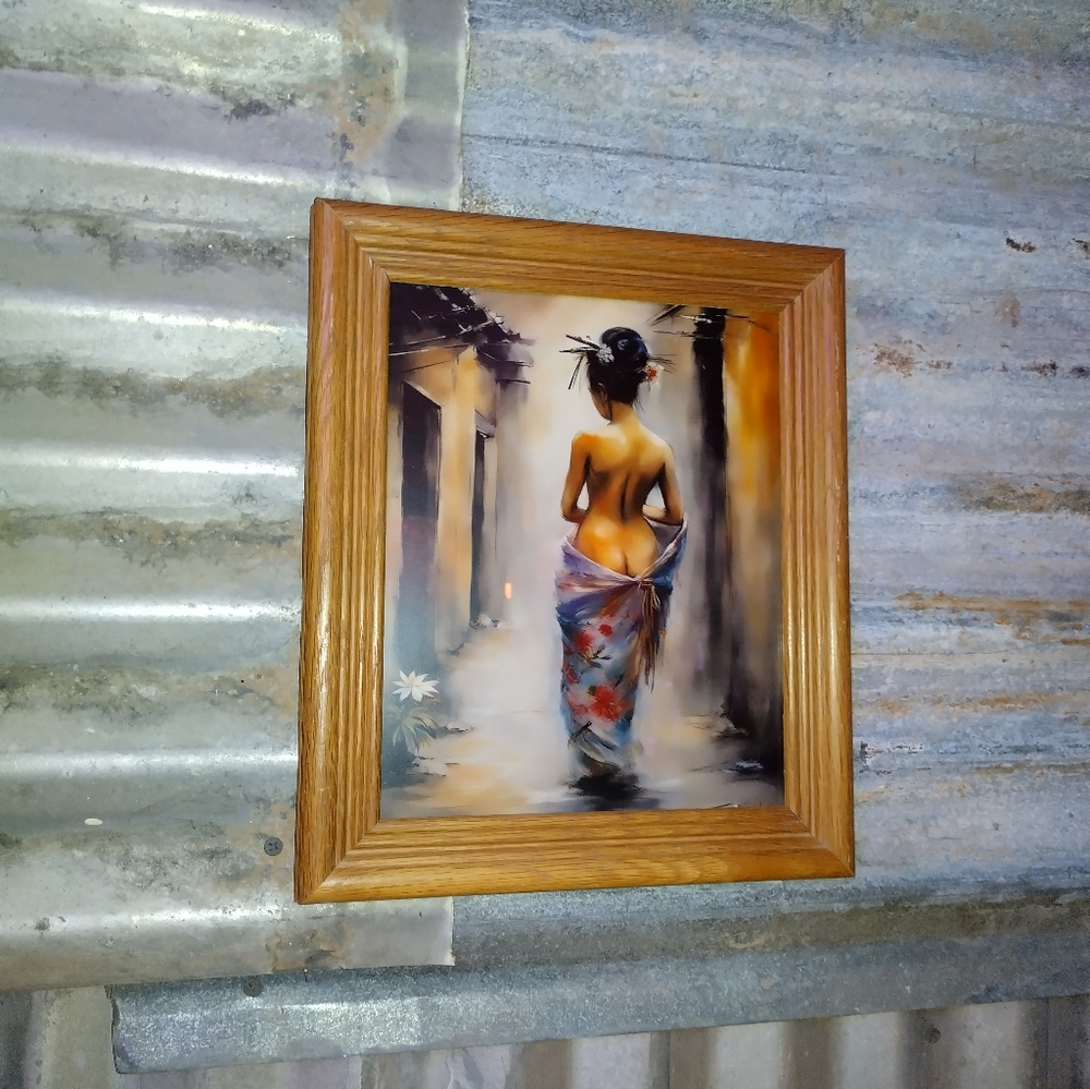 Nude Seductive Geisha In Alley Framed Art Print By Neon Nicho